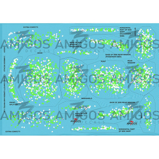 3 Amigos Decals TEXAS SHAPED CONFETTI GREEN AND WHITE Decal Set 1:24