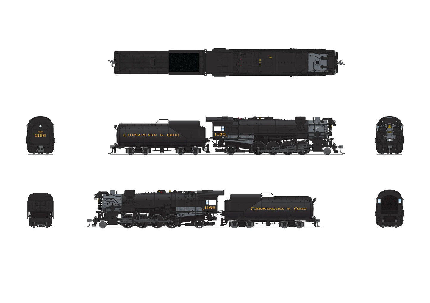 HO Scale Broadway Limited C&O K-2 #1194 12-VC Tender with Paragon 4 Sound 7598