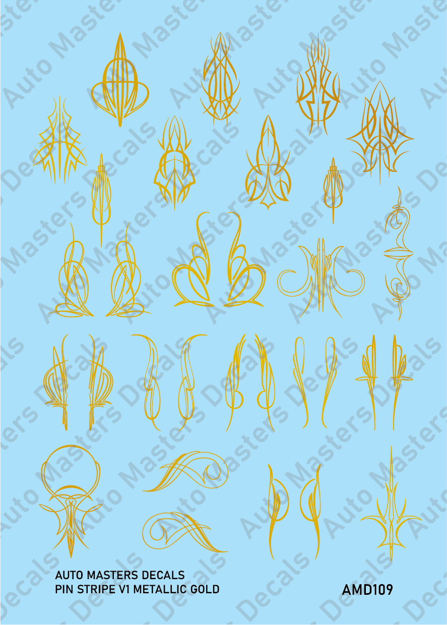Auto Masters Decals Metallic Gold Pine Stripes V1