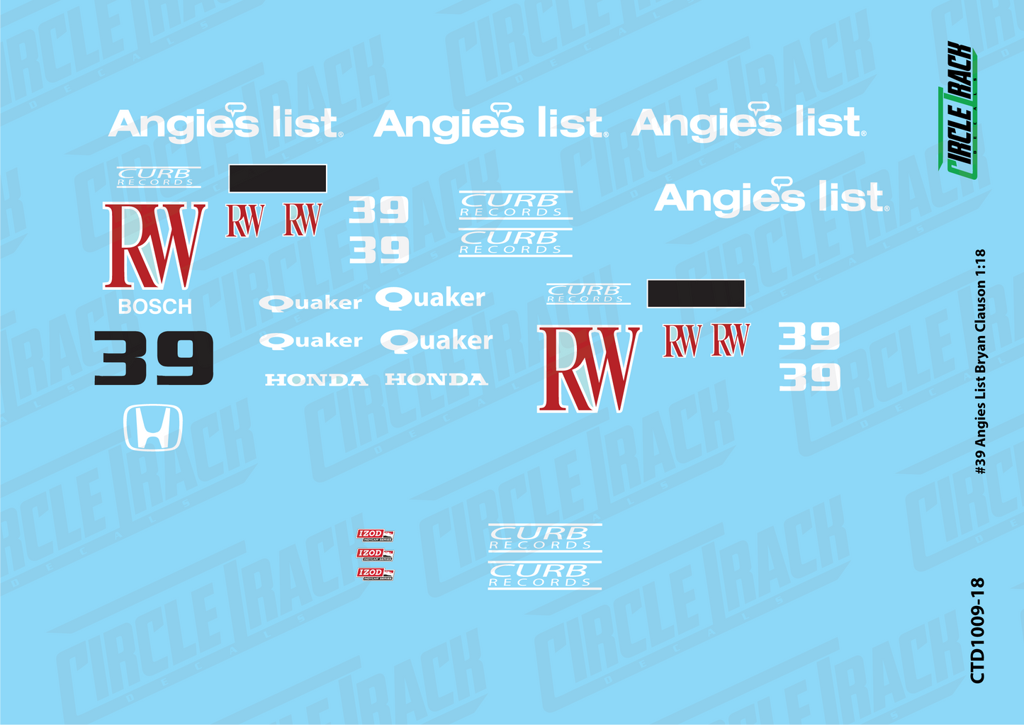 Circle Track Decals #39 Angie's List Bryan Clauson Indy Car Decal Set 1:18