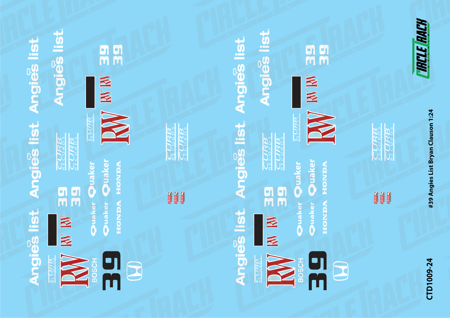 Circle Track Decals #39 Angie's List Bryan Clauson Indy Car Decal Set 1:24