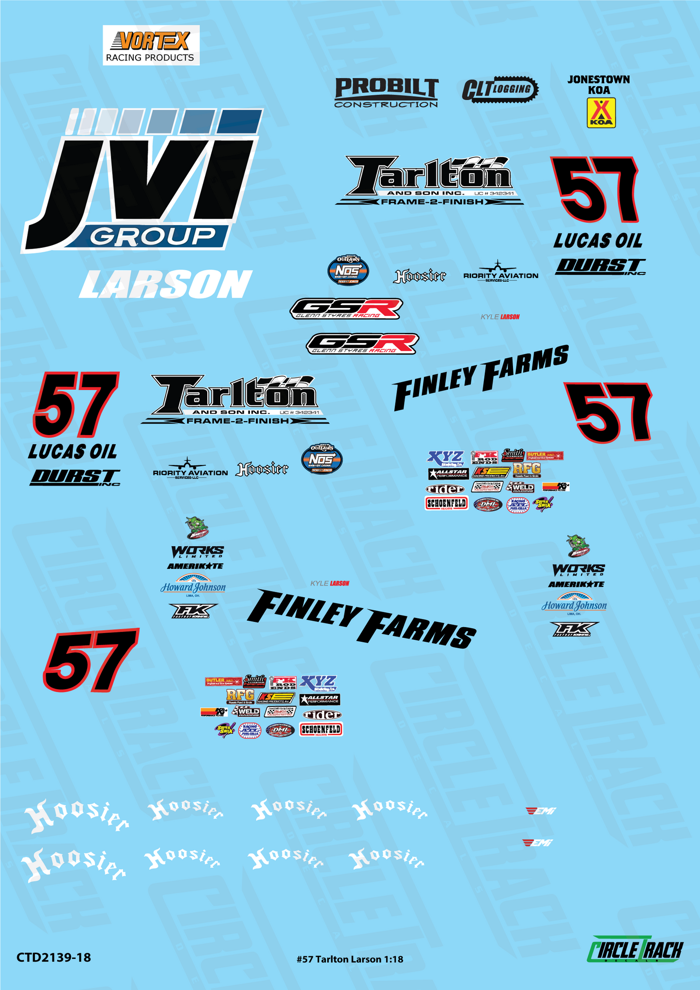 Circle Track Decals #57 Tarlton and Son Kyle Larson Sprint Car 1:18 Decal Set