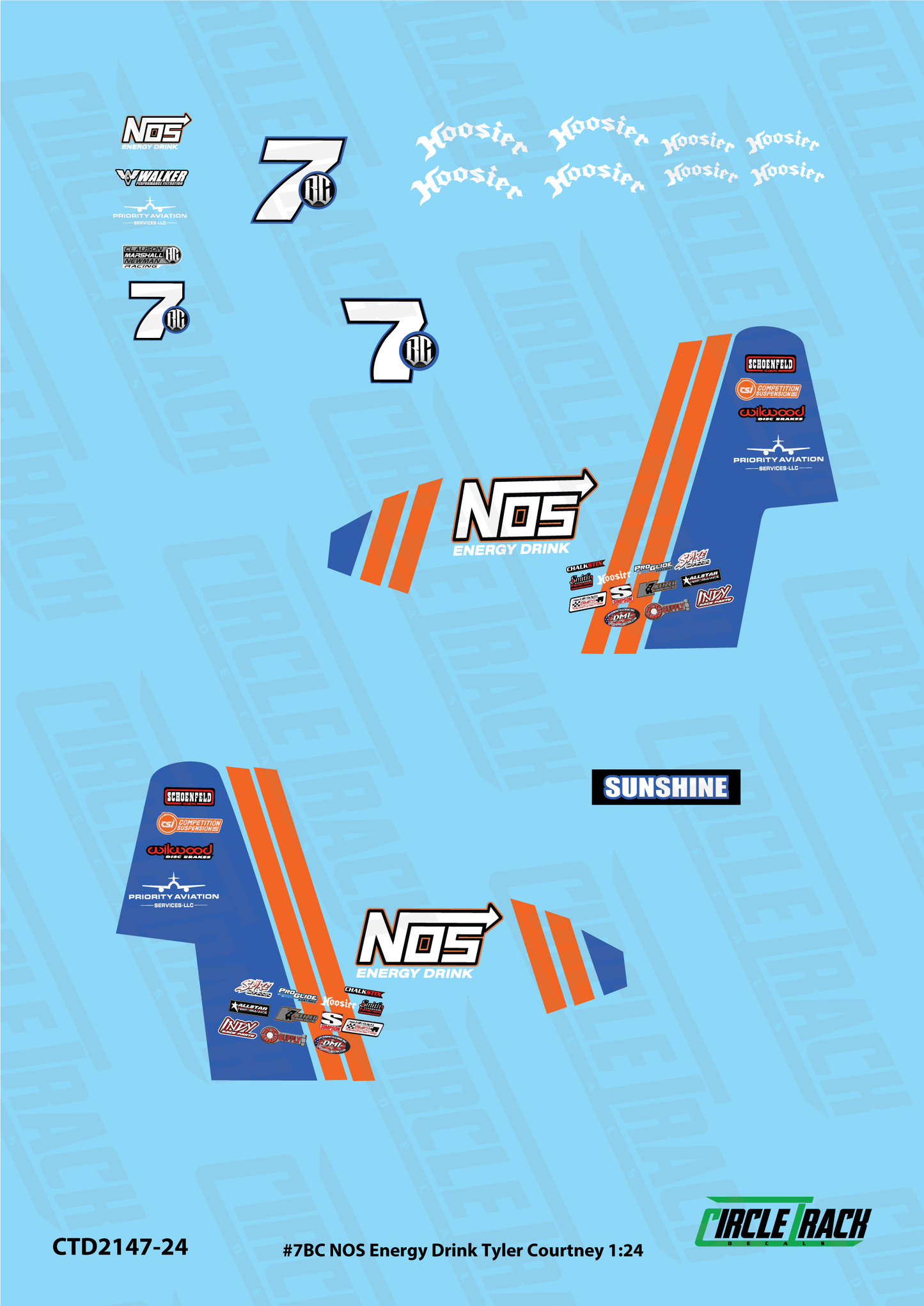 Circle Track Decals #7BC NOS Energy Drink Tyler Courtney Sprint Car 1:24 Decal Set