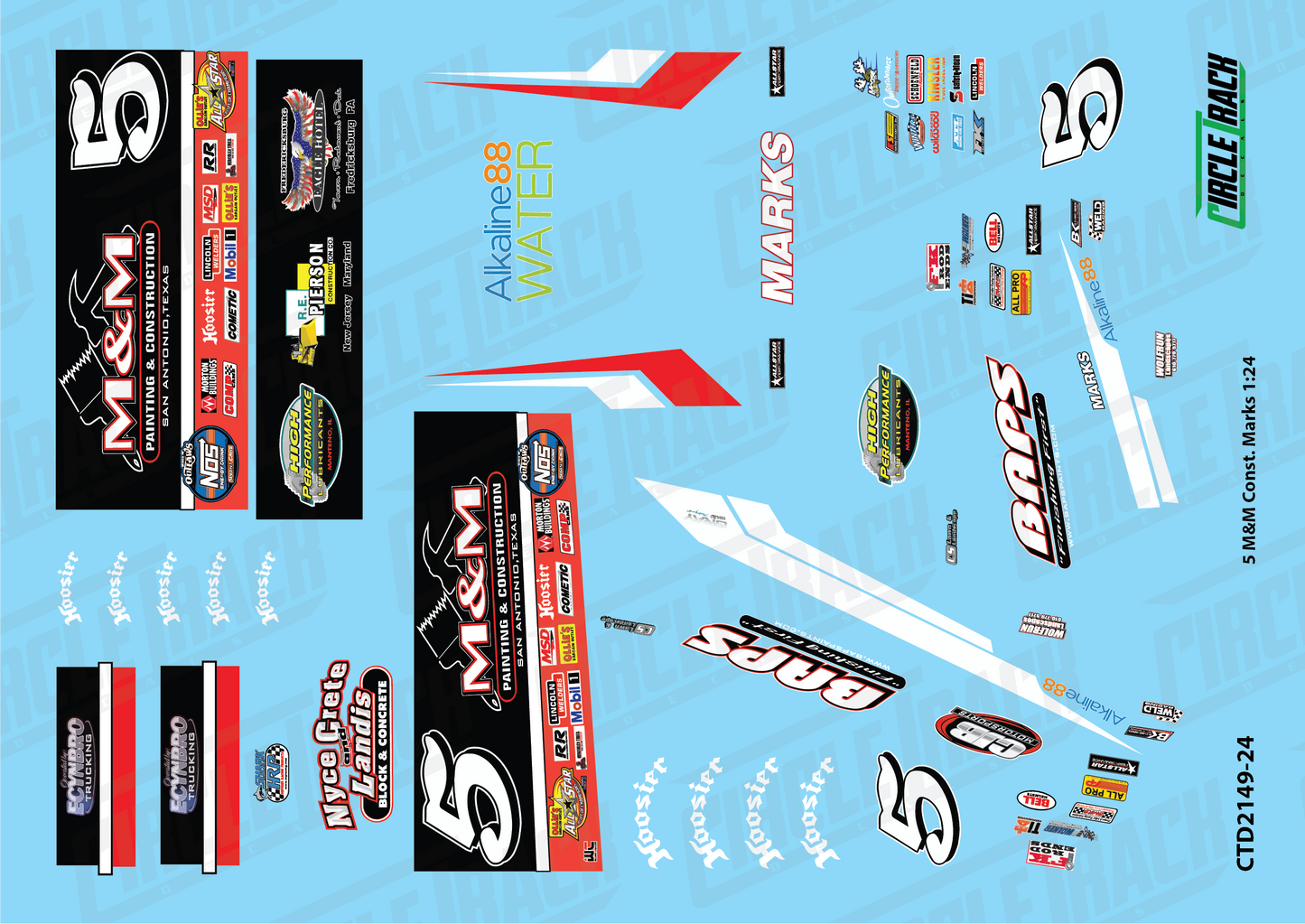 Circle Track Decals 5 M&M Const. Marks Sprint Car 1:24 Decal Set