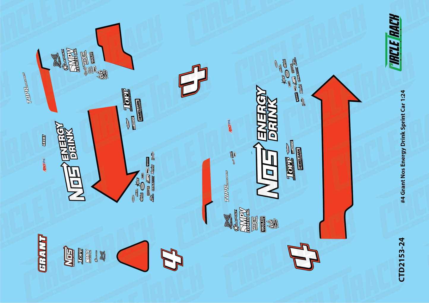 Circle Track Decals #4 Grant Nos Energy Drink Sprint Car 1:24 Decal Set