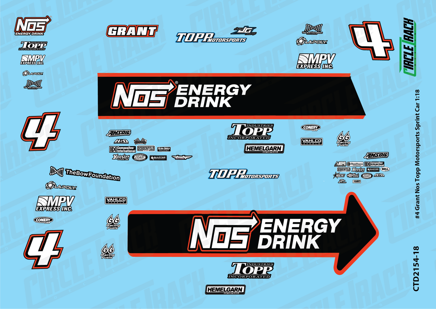 Circle Track Decals #4 Grant Nos Topp Motorsports Sprint Car 1:18 Decal Set