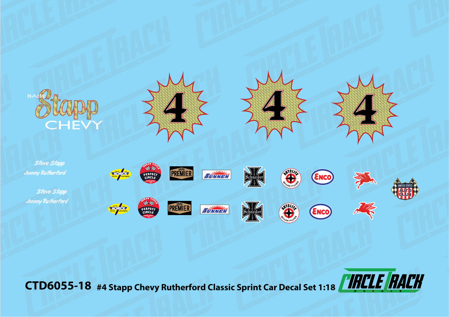 Circle Track Decals #4 Stapp Chevy Rutherford Sprint Car Decal Set 1:18