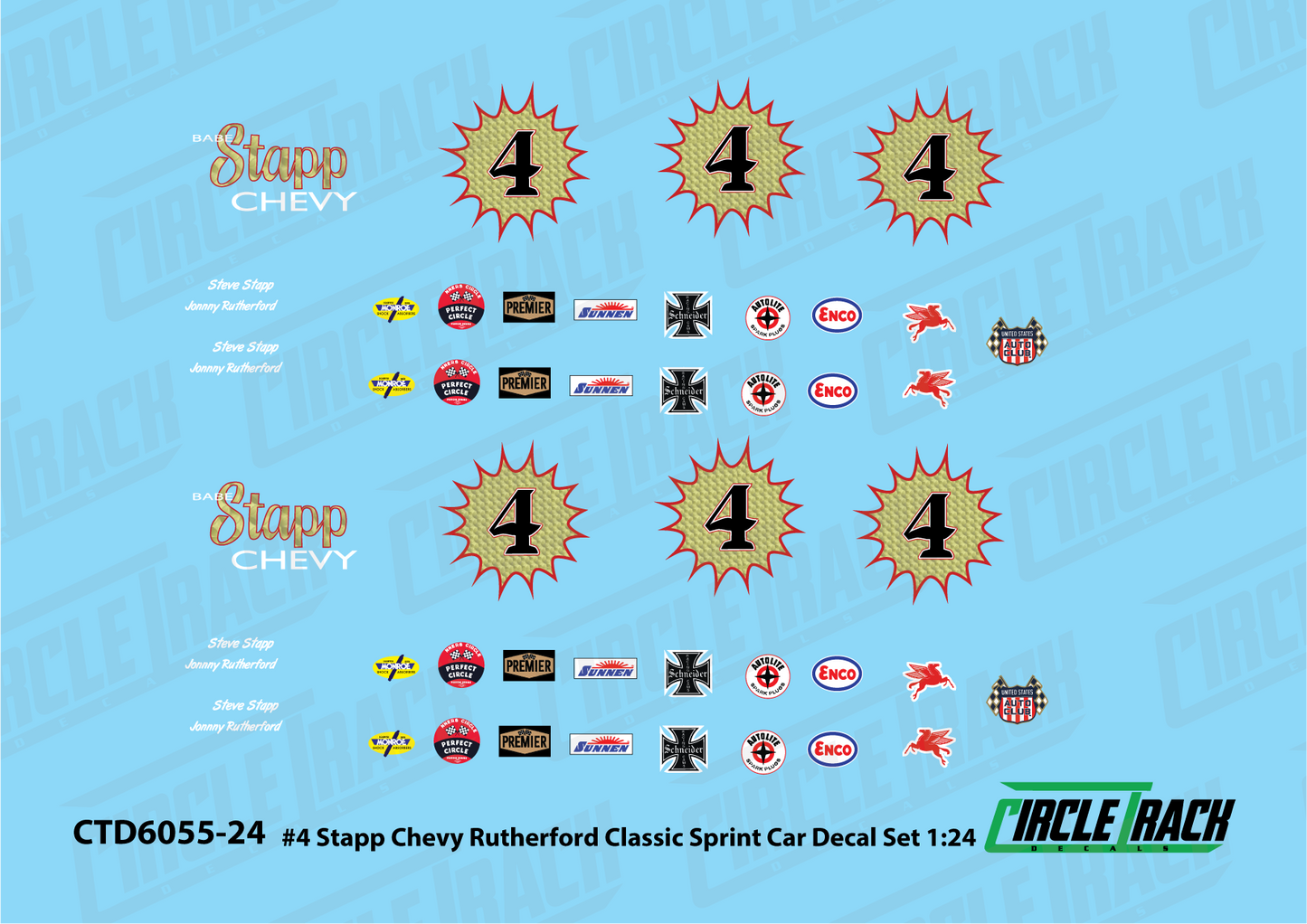 Circle Track Decals #4 Stapp Chevy Rutherford Sprint Car Decal Set 1:24