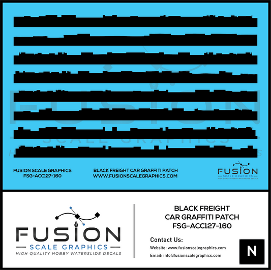 N Scale Black Freight Car Graffiti Paint Patch Out Decal Set