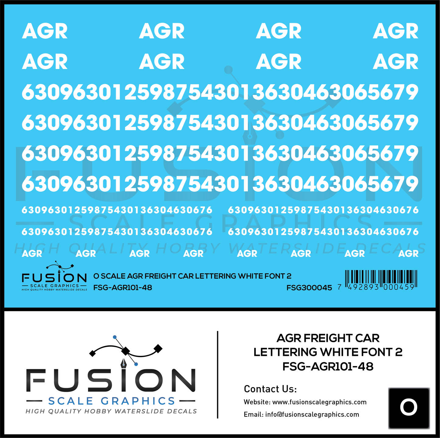 O Scale AGR Freight Car Lettering White Font 2 Decal Set