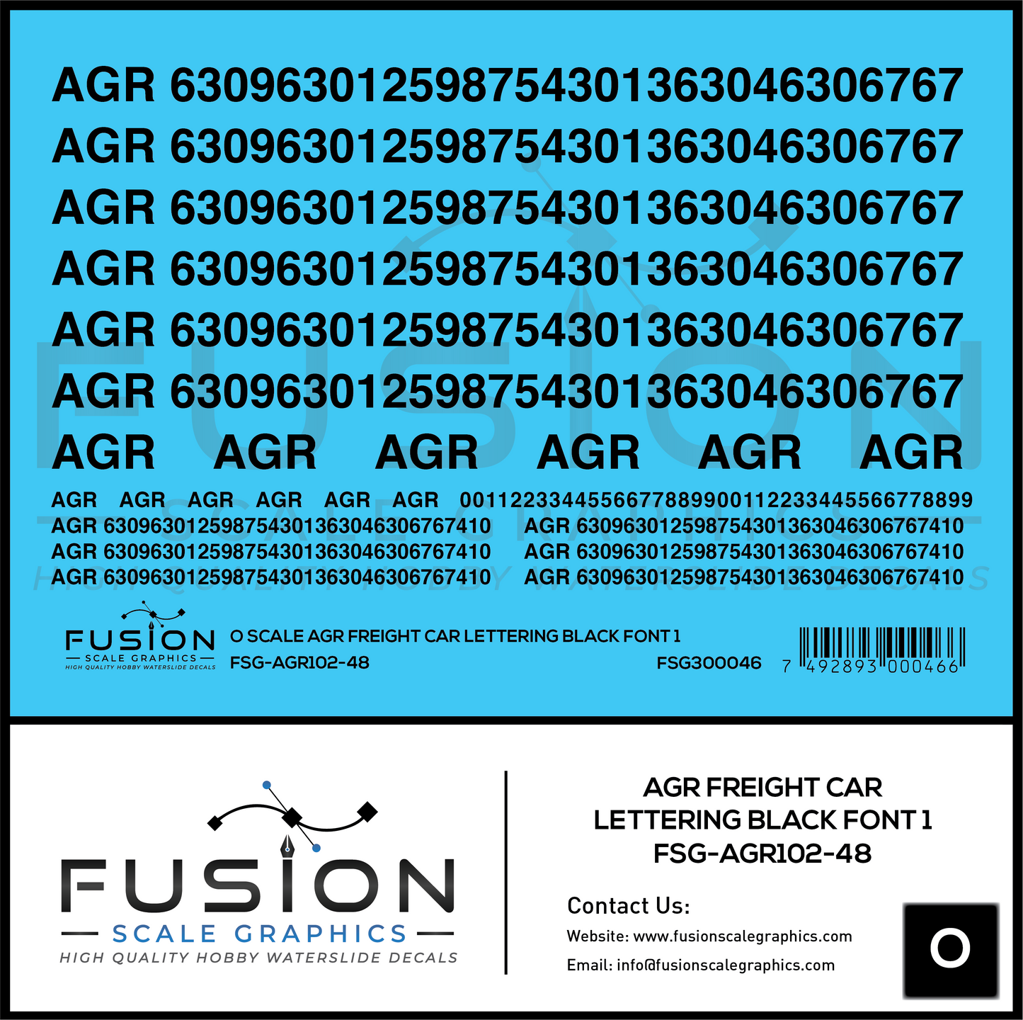 O Scale AGR Freight Car Lettering Black Font 1 Decal Set