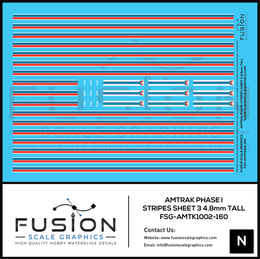 N Scale Amtrak Phase I Stripes Sheet 3 4.8 Tall Decal Set