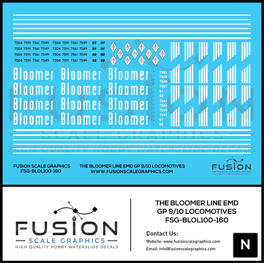 N Scale Bloomer Line EMD GP9 GP10 Locomotives Decal Set