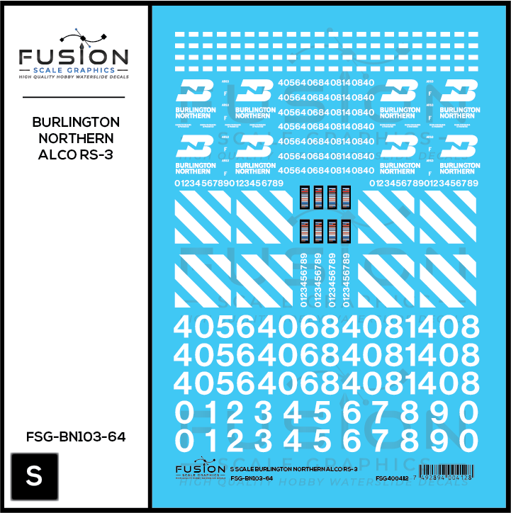 S Scale Burlington Northern Alco RS3 Locomotive Decal Set