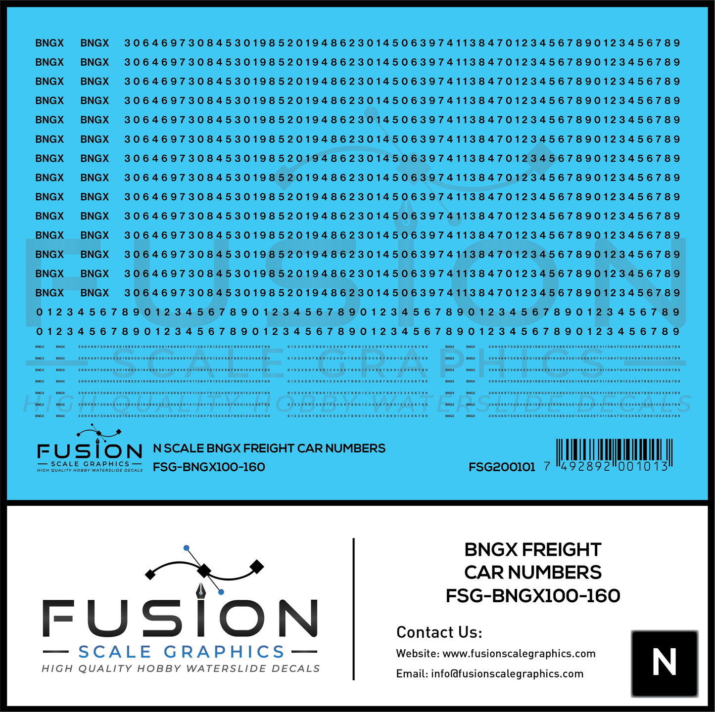 N Scale BNGX Freight Car Number Patching Decal Set