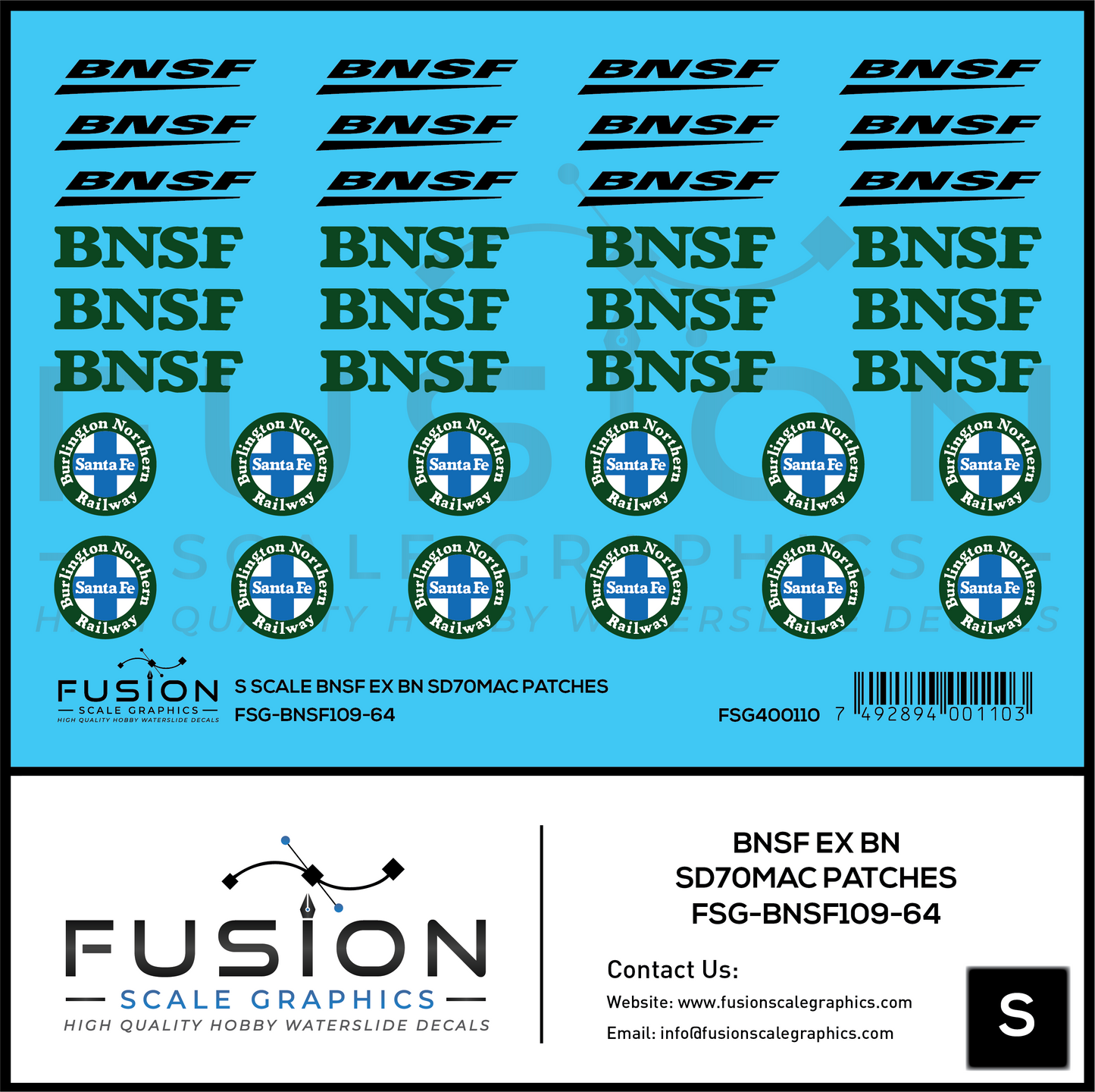 S Scale BNSF Railway Ex BN SD70MAC Locomotive Logo Patches Decal Set