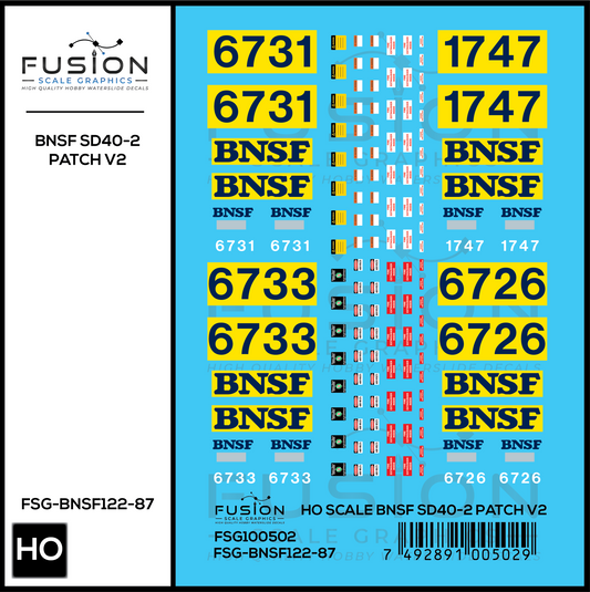 HO Scale BNSF Ex ATSF SD40-2 Patch Decal Set V2