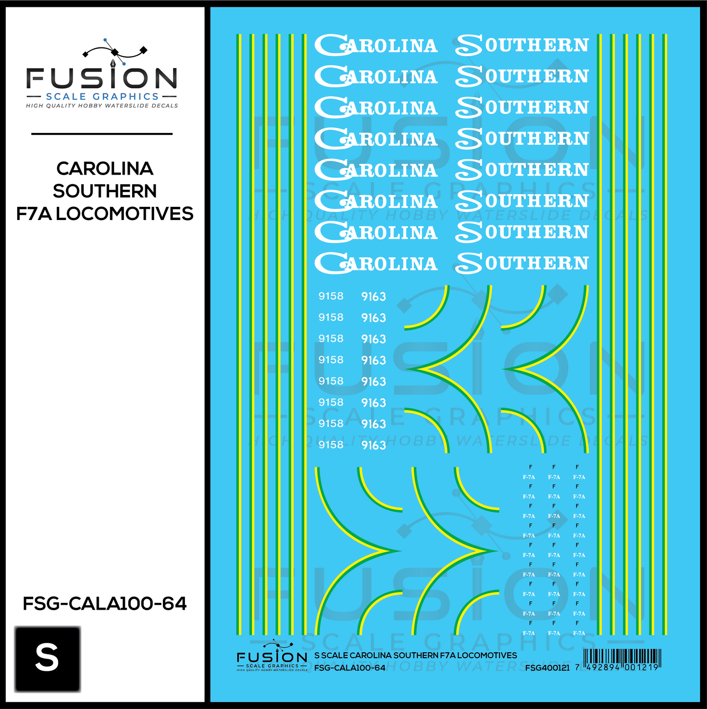 S Scale Carolina Southern EMD F7 Locomotives Decal Set