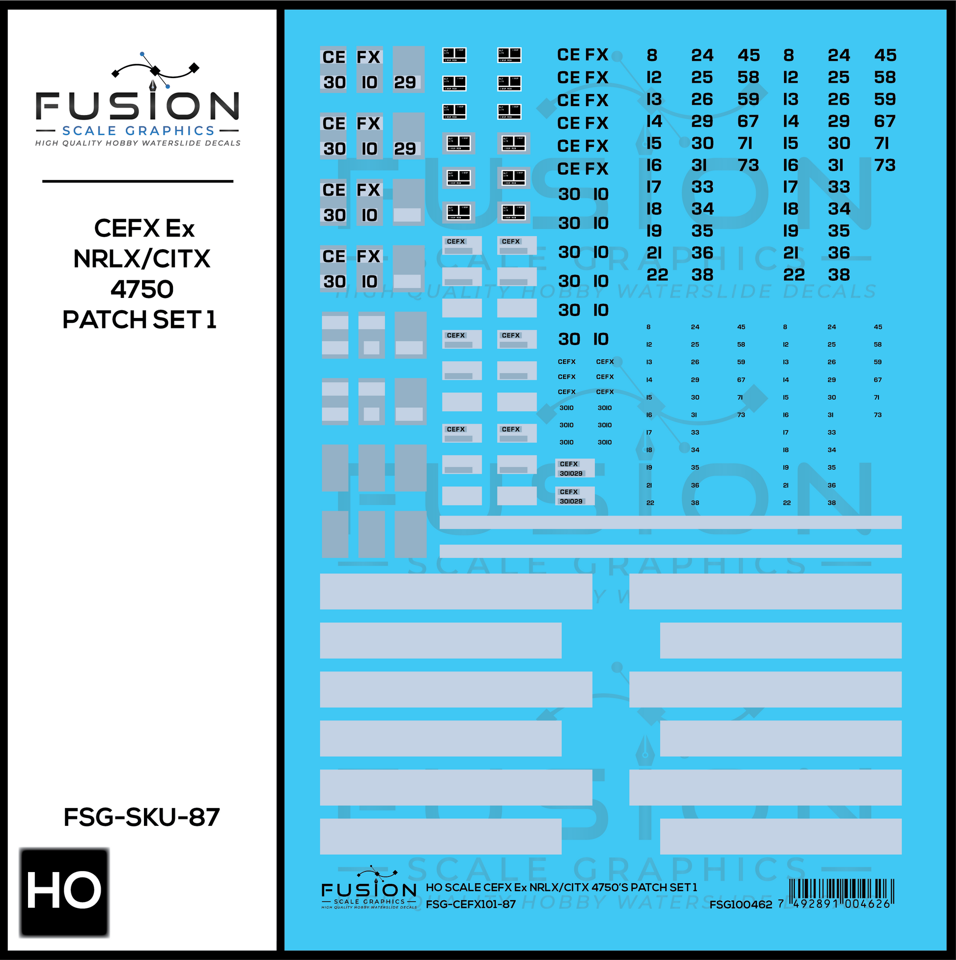 HO Scale CEFX Ex NRLX/CITX 4750 Hoppers Patching Decal Set