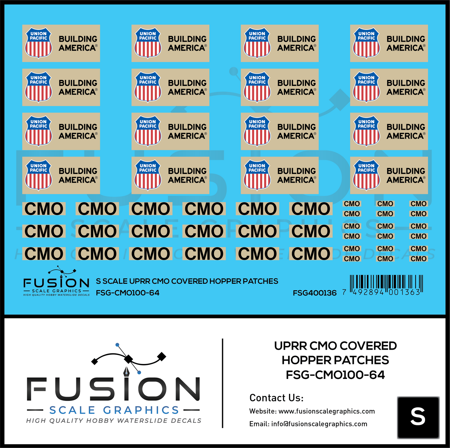 S Scale UPRR CMO Covered Hopper Patches Decal Set