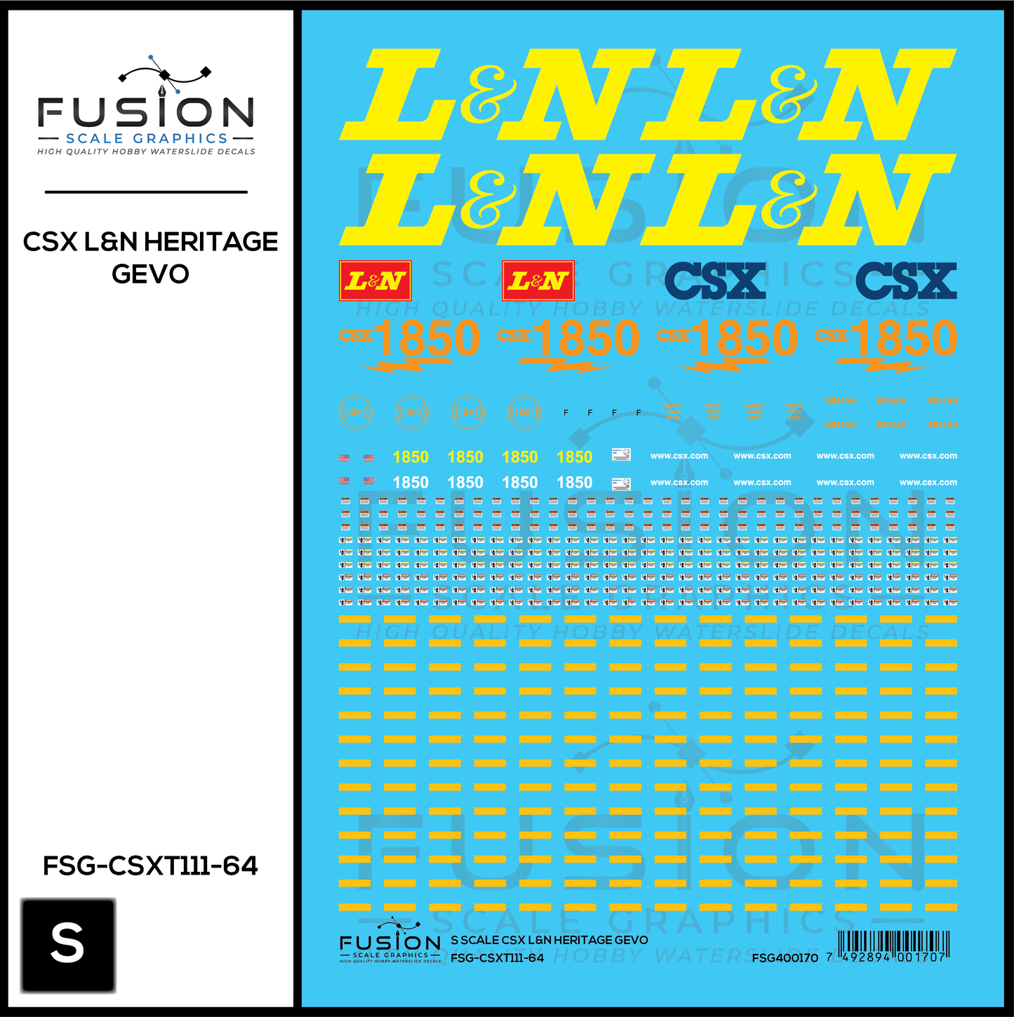 S Scale CSX 1850 L&N Heritage ES44AH Locomotive Decal Set