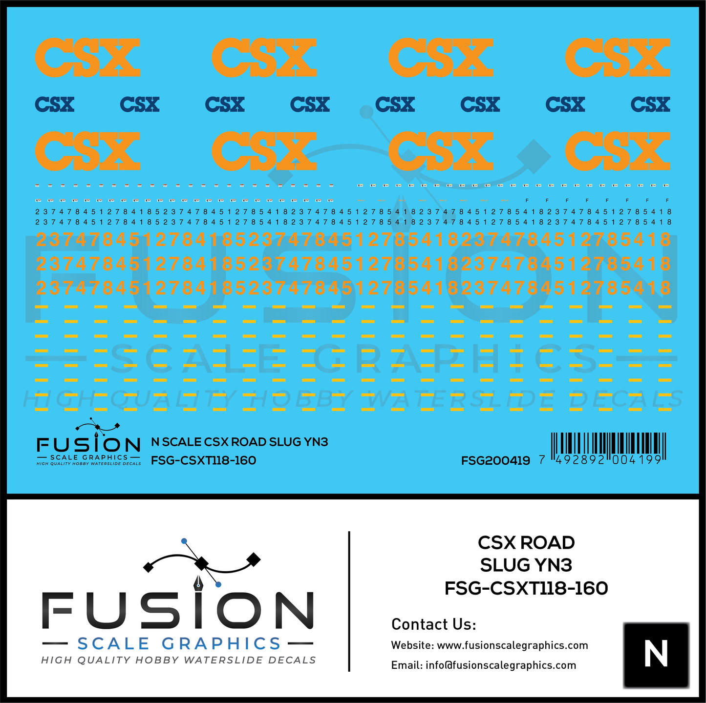N Scale CSX Road Slug YN3 Decal Set