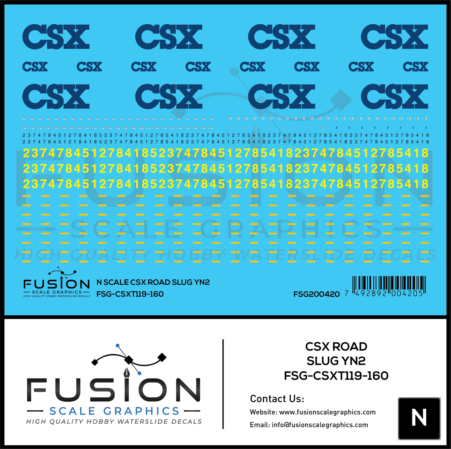 N Scale CSX Road Slug YN2 Decal Set