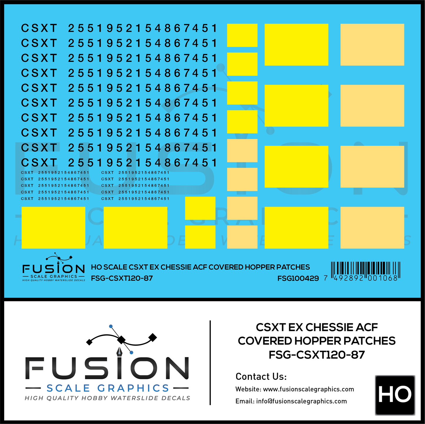 HO Scale CSXT Ex Chessie ACF Covered Hopper Number Patches Decal Set