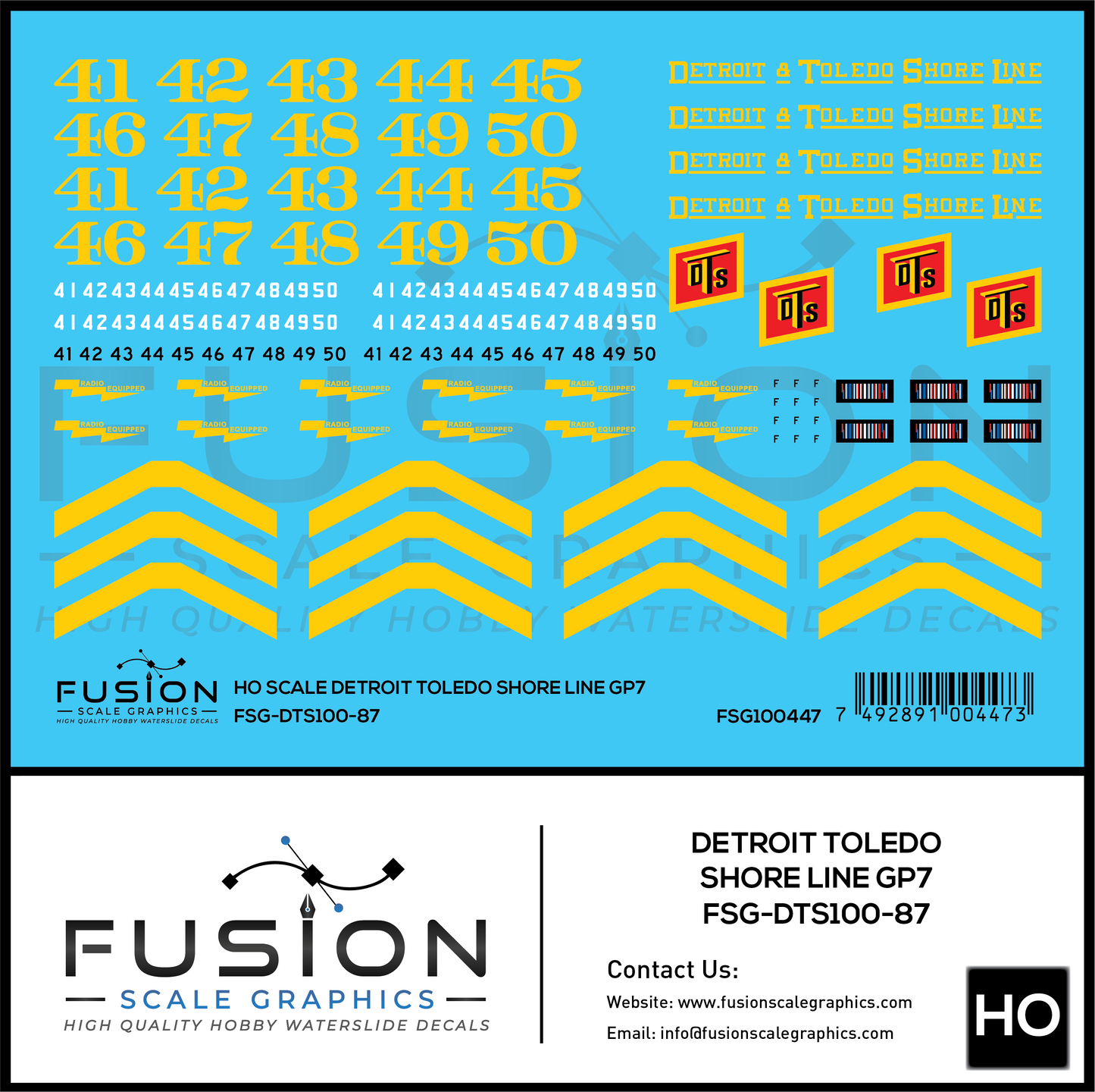 HO Scale Detroit & Toledo Shore Line EMD GP7 Locomotive Decal Set