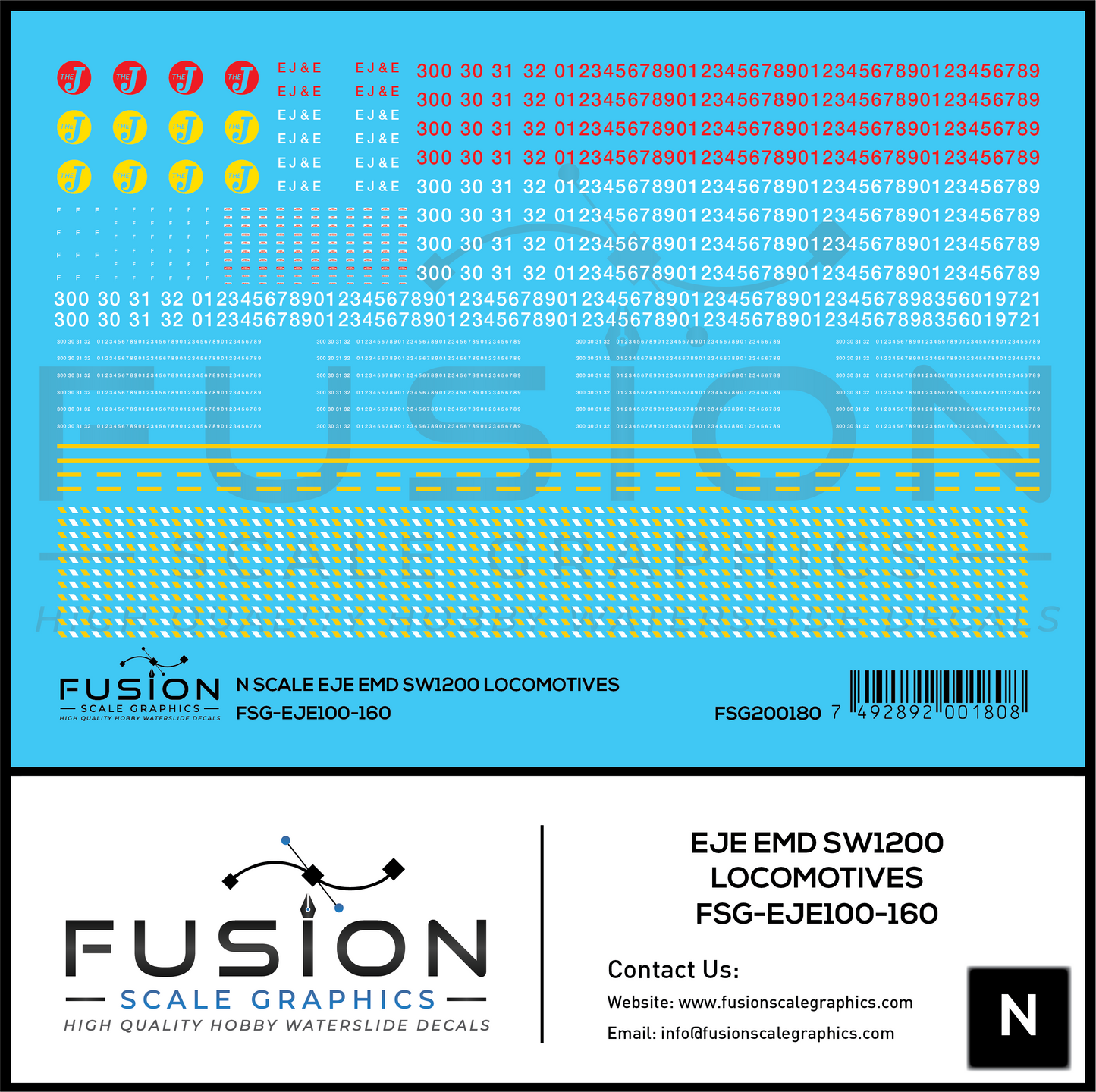 N Scale Elgin Joliet and Eastern EJE EMD SW1200 Locomotive Decal Set