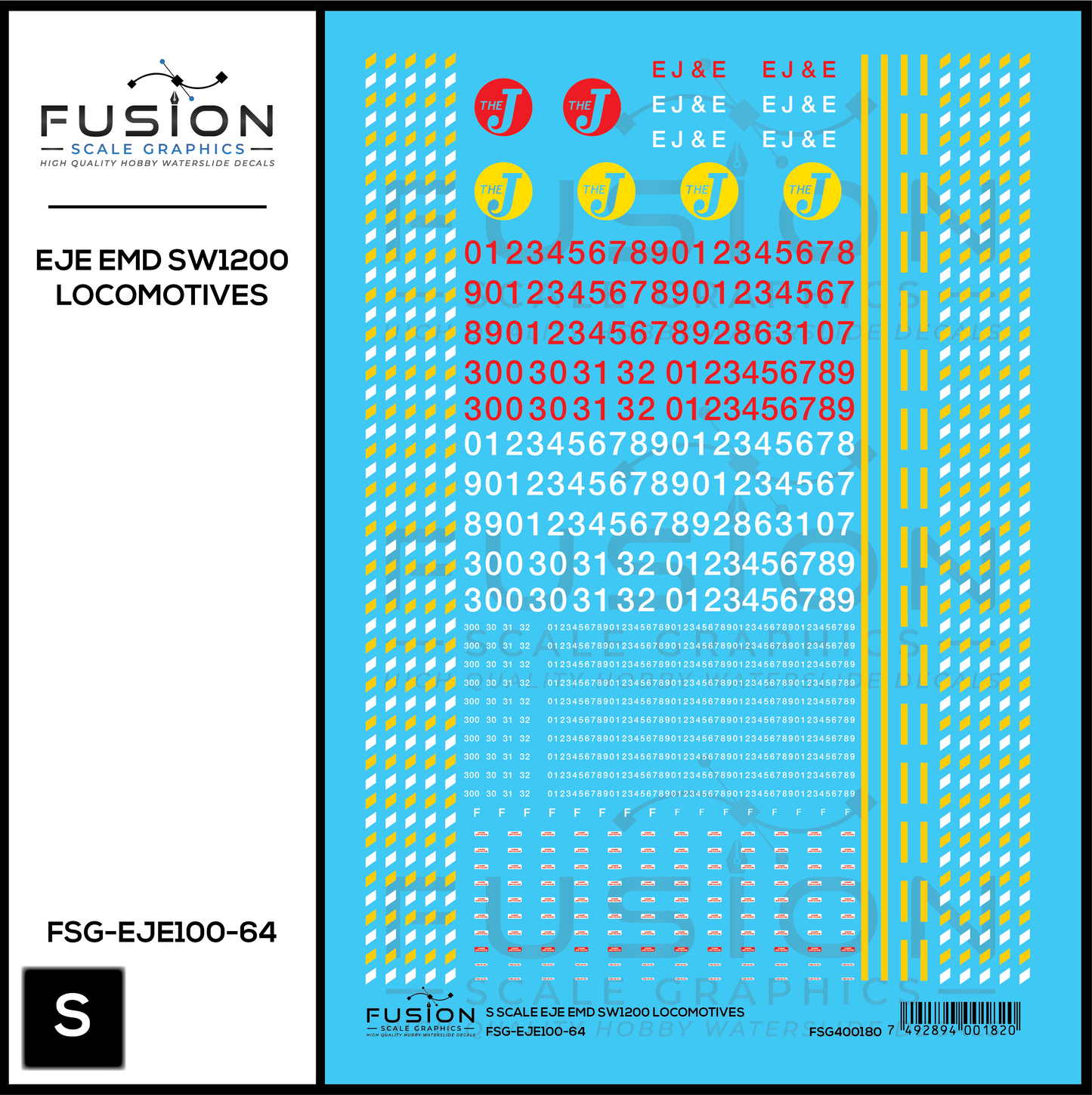 S Scale Elgin Joliet and Eastern EJE EMD SW1200 Locomotive Decal Set