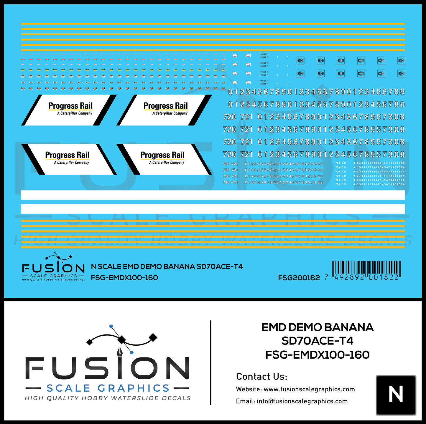 N Scale EMD Demo Banana SD70ACE-T4 Locomotive Decal Set