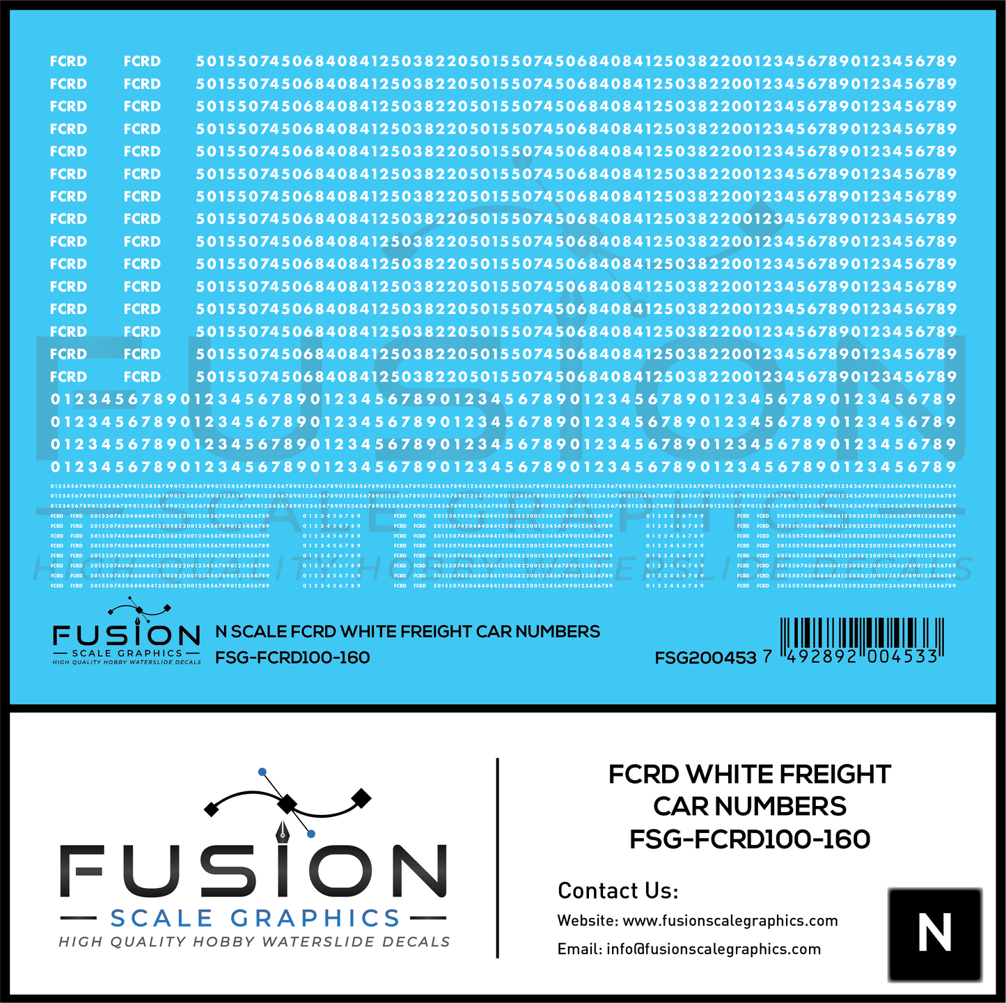 N Scale First Coast FCRD White Freight Car Numbers Decal Set