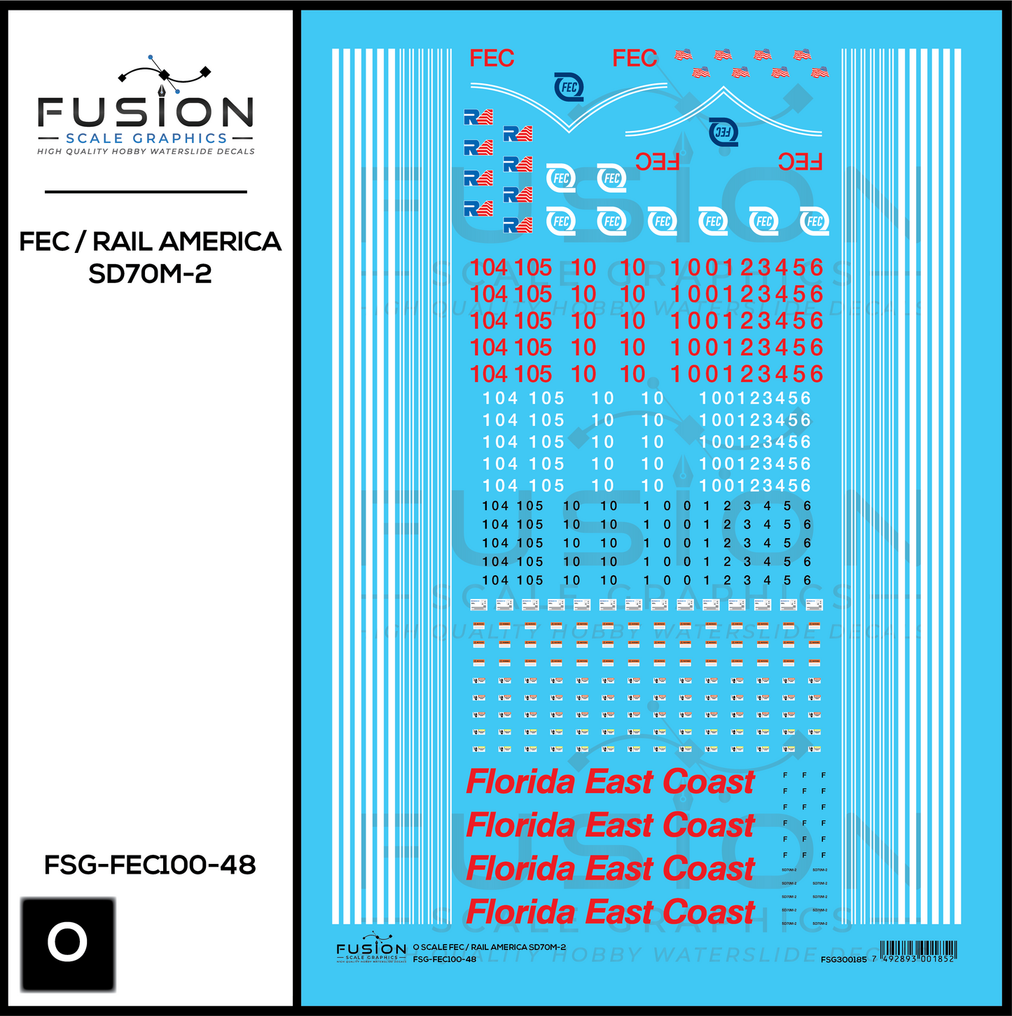 O Scale Florida East Coast/Rail America EMD SD70M-2 Locomotive Decal Set