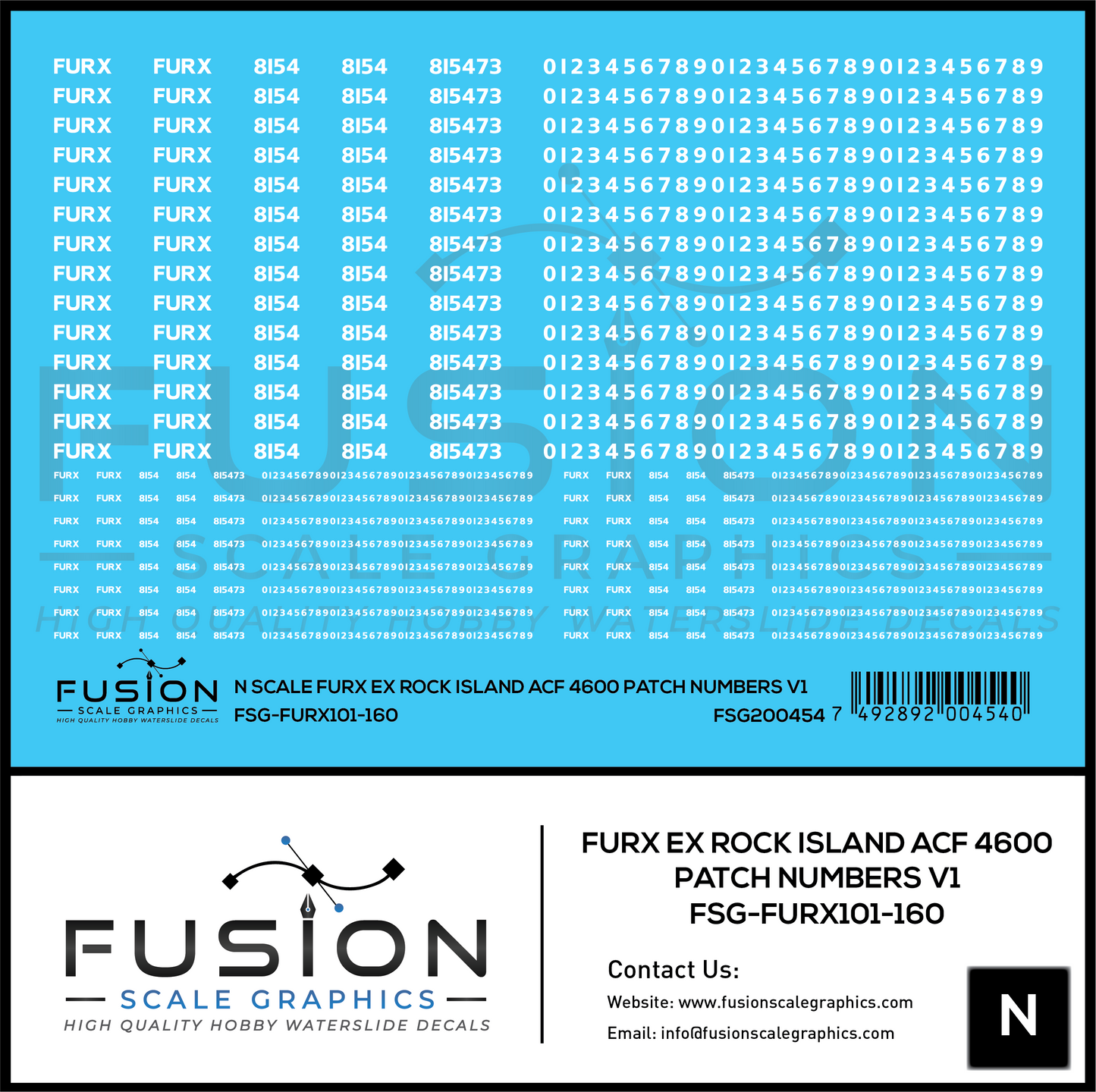 N Scale FURX Ex Rock Island Acf 4600 Patch Numbers V1 Decal Set