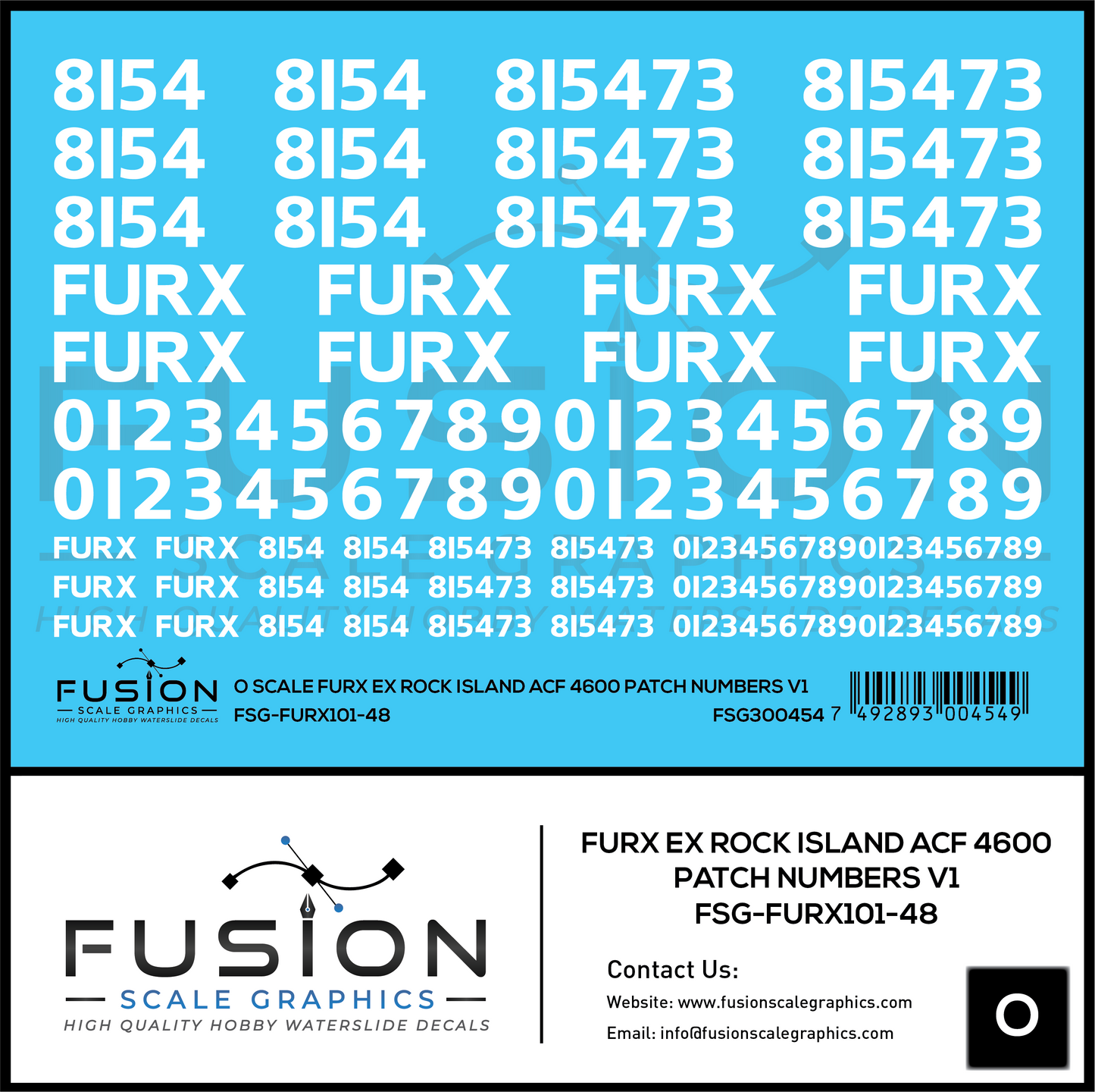 O Scale FURX Ex Rock Island Acf 4600 Patch Numbers V1 Decal Set