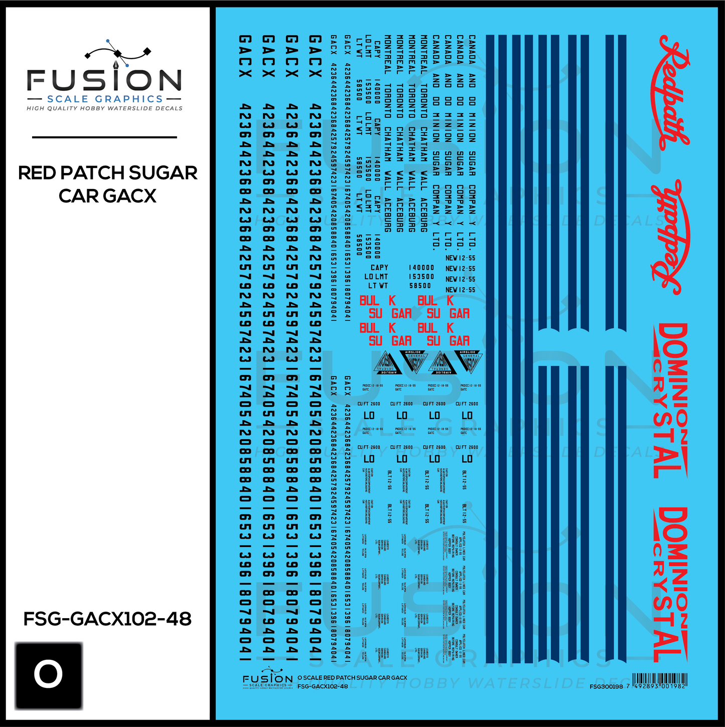 O Scale Redpath GACX Sugar Car Decal Set