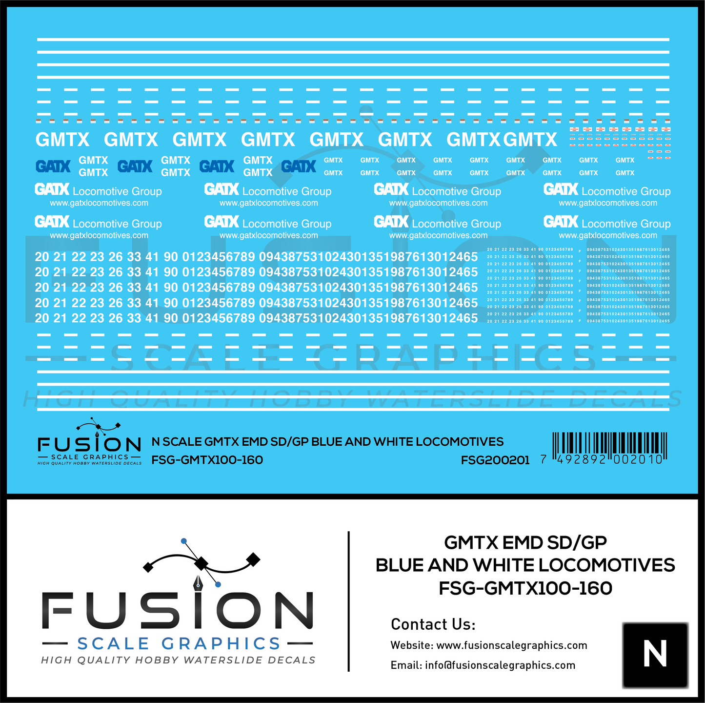 N Scale GMTX EMD SD/GP Blue and White Locomotives Decal Set