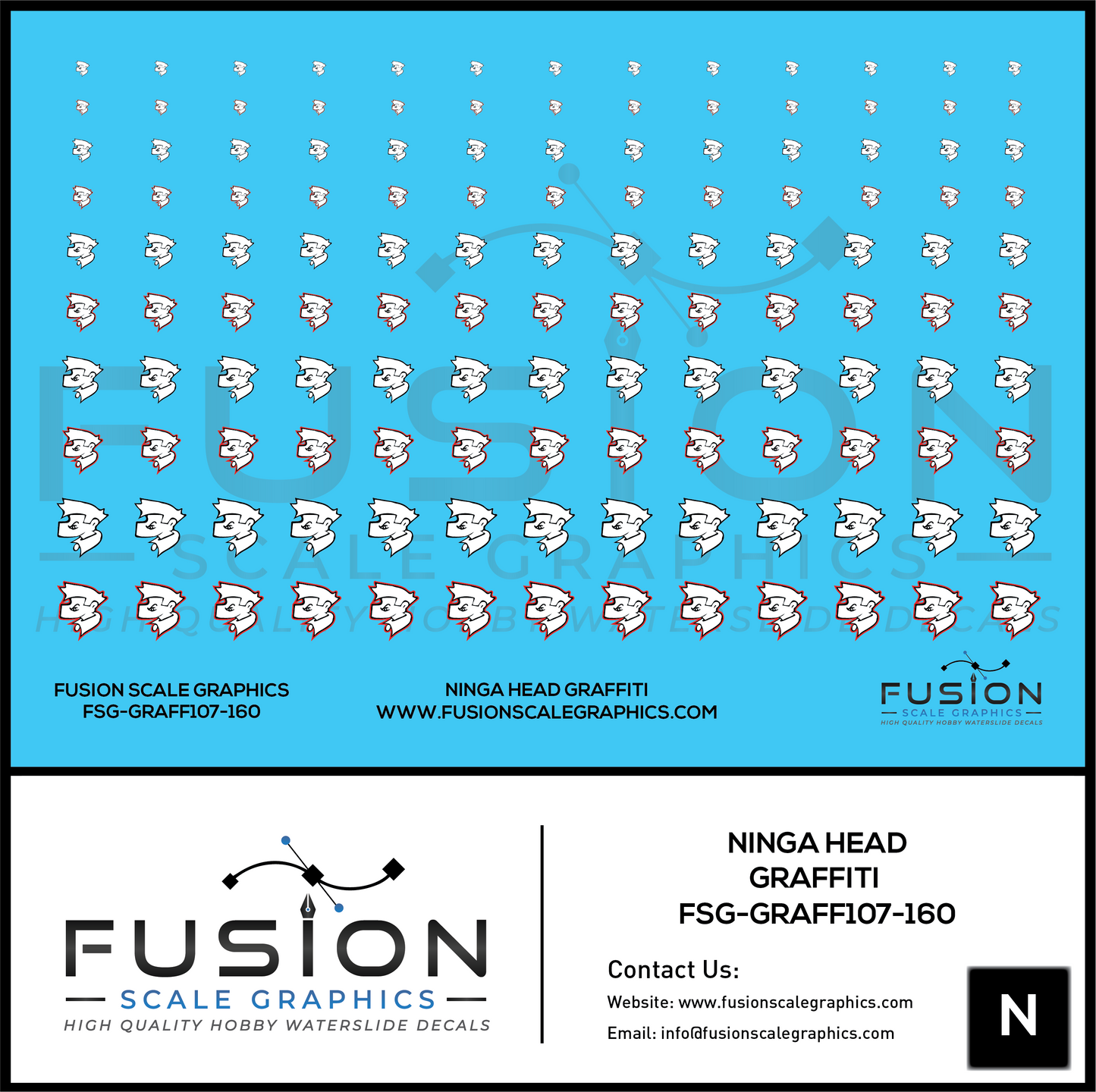 N Scale Ninga Head Graffiti Decal Set
