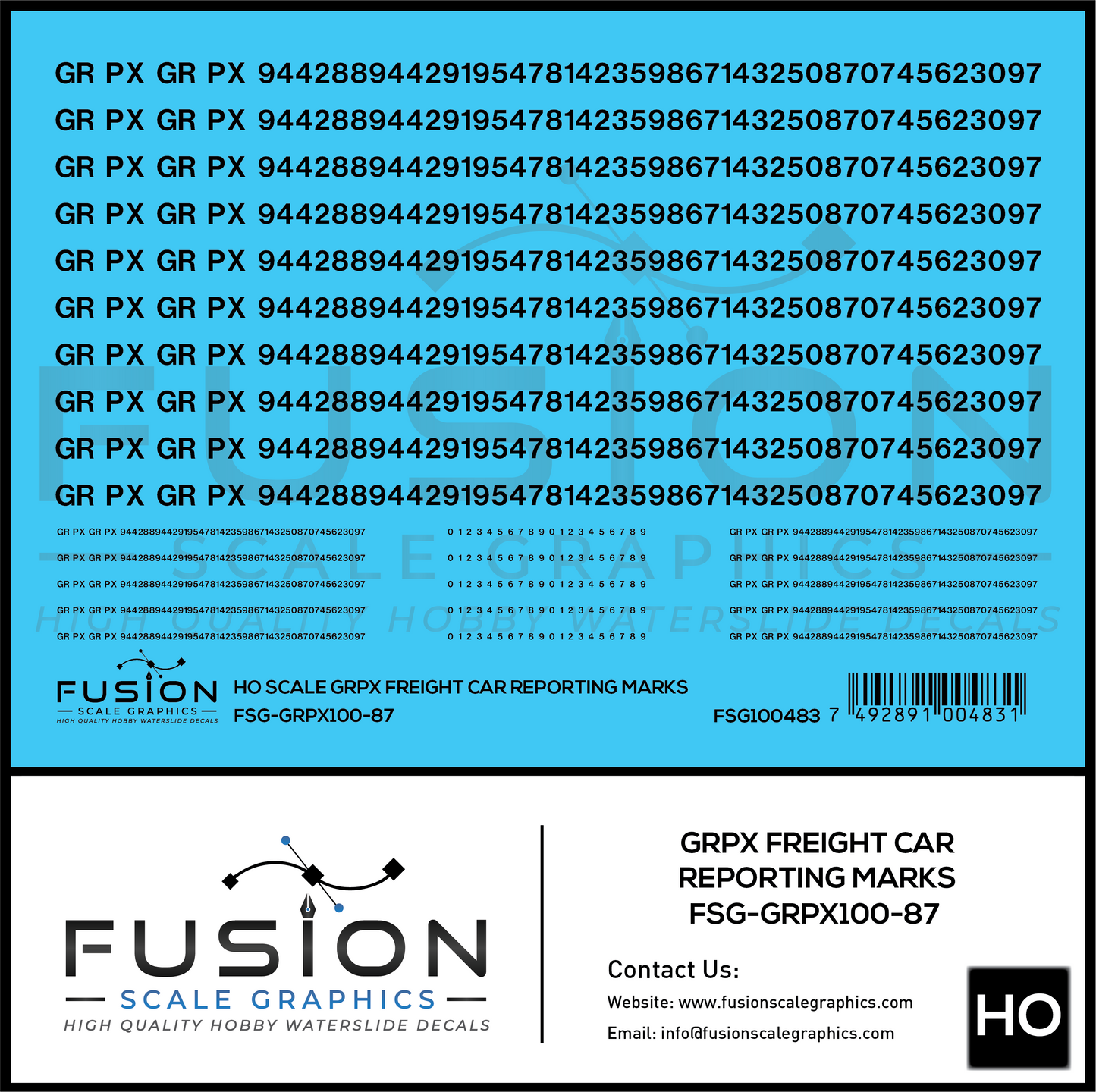 HO Scale GRPX Black Freight Car Reporting Marks Decal Set