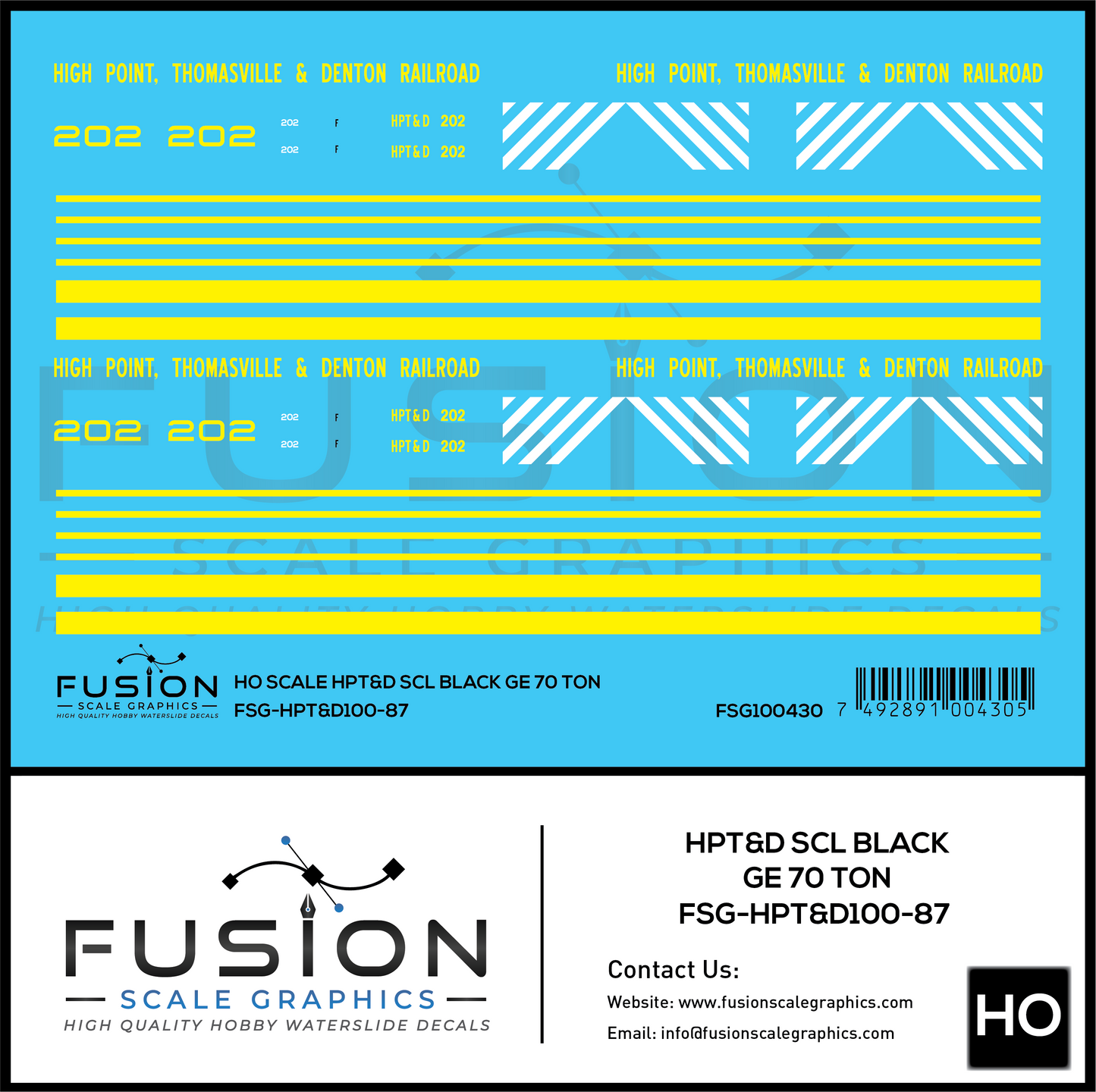 HO Scale High Point Thomasville & Denton Railroad SCL Black GE 70 Ton Switcher Locomotive Decal Set