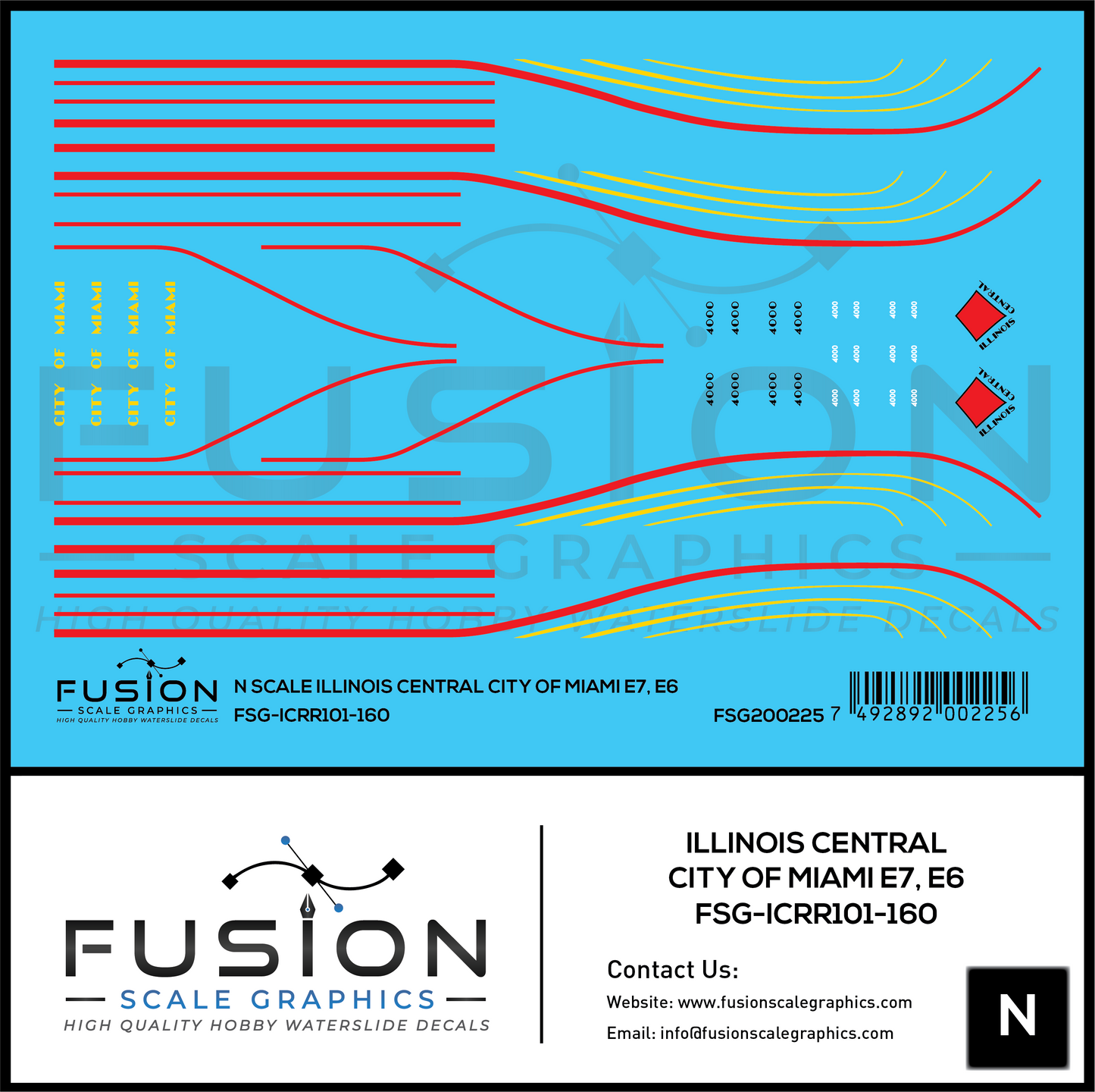 N Scale Illinois Central City of Miami EMD E6 Locomotive Decal Set