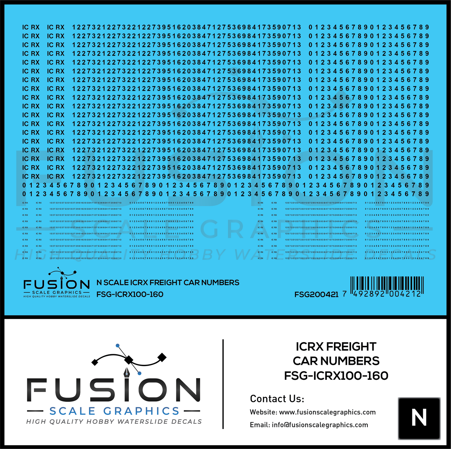 N Scale ICRX Freight Car Numbers Decal Set