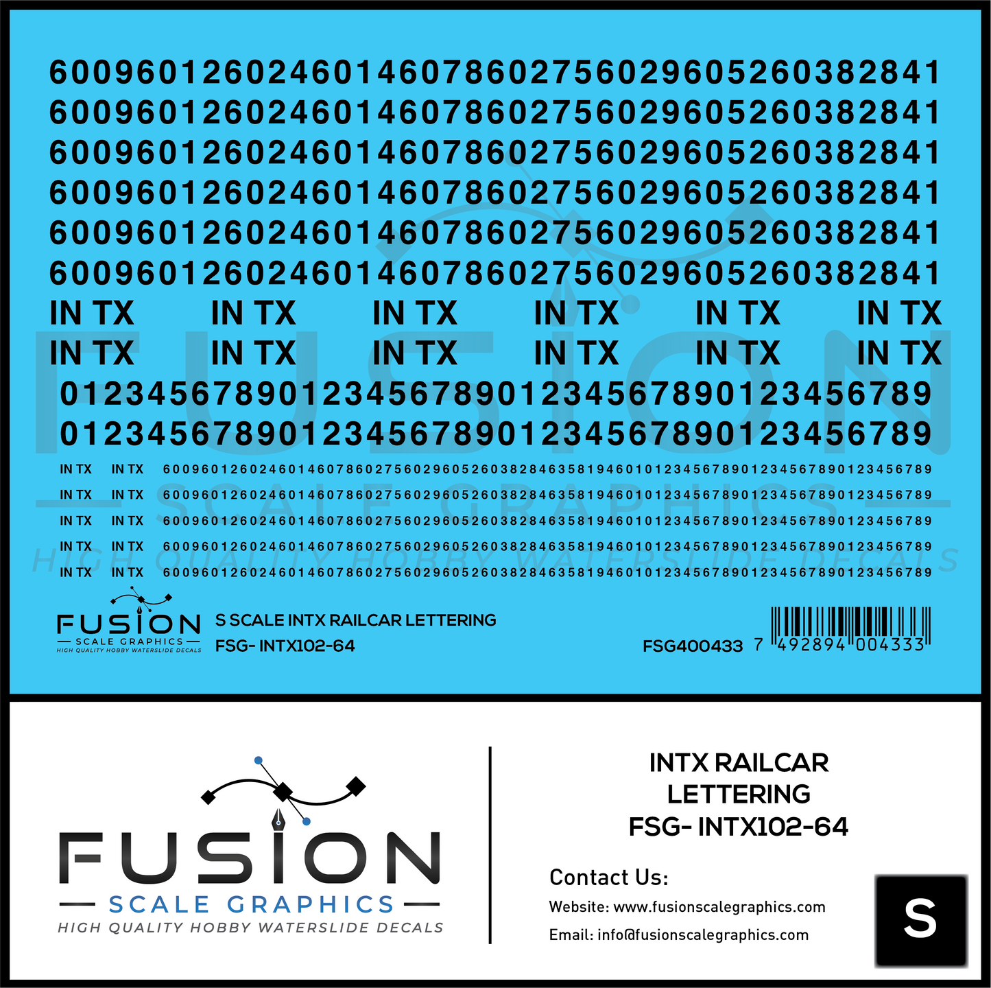 S Scale INTX Railcar Lettering Decal Set