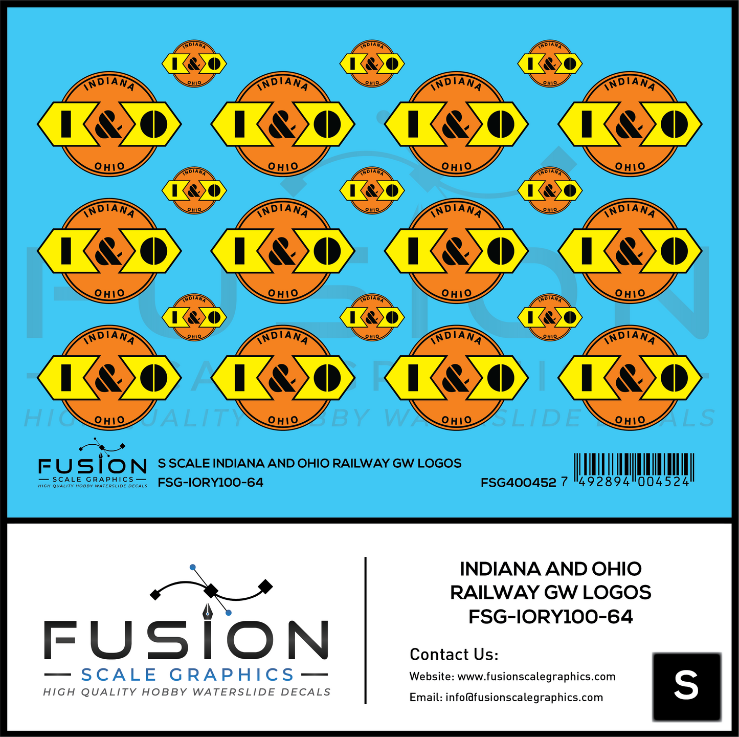 S Scale Indiana and Ohio Railway GW Railroad Logos Decal Set