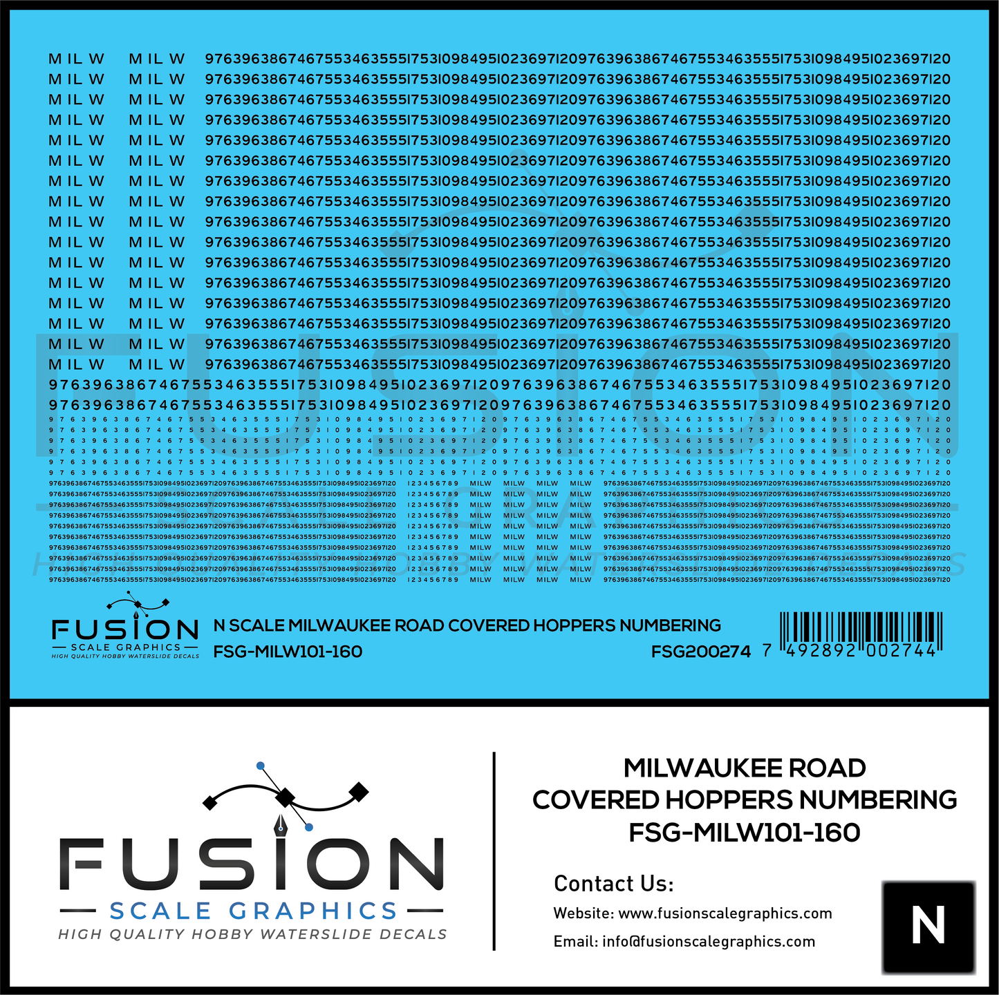 N Scale Milwaukee Road Covered Hoppers Numbering Decal Set