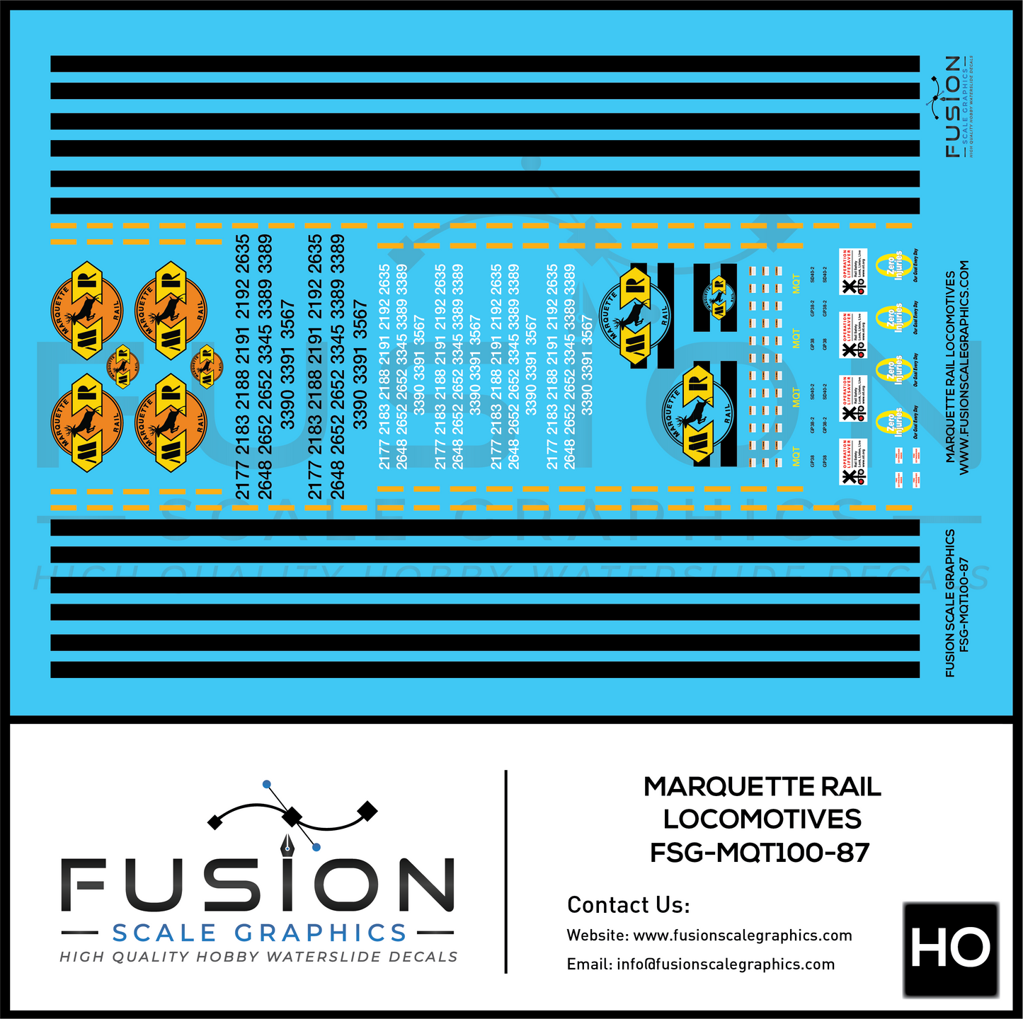 HO Scale Marquette Rail Locomotives Decal Set