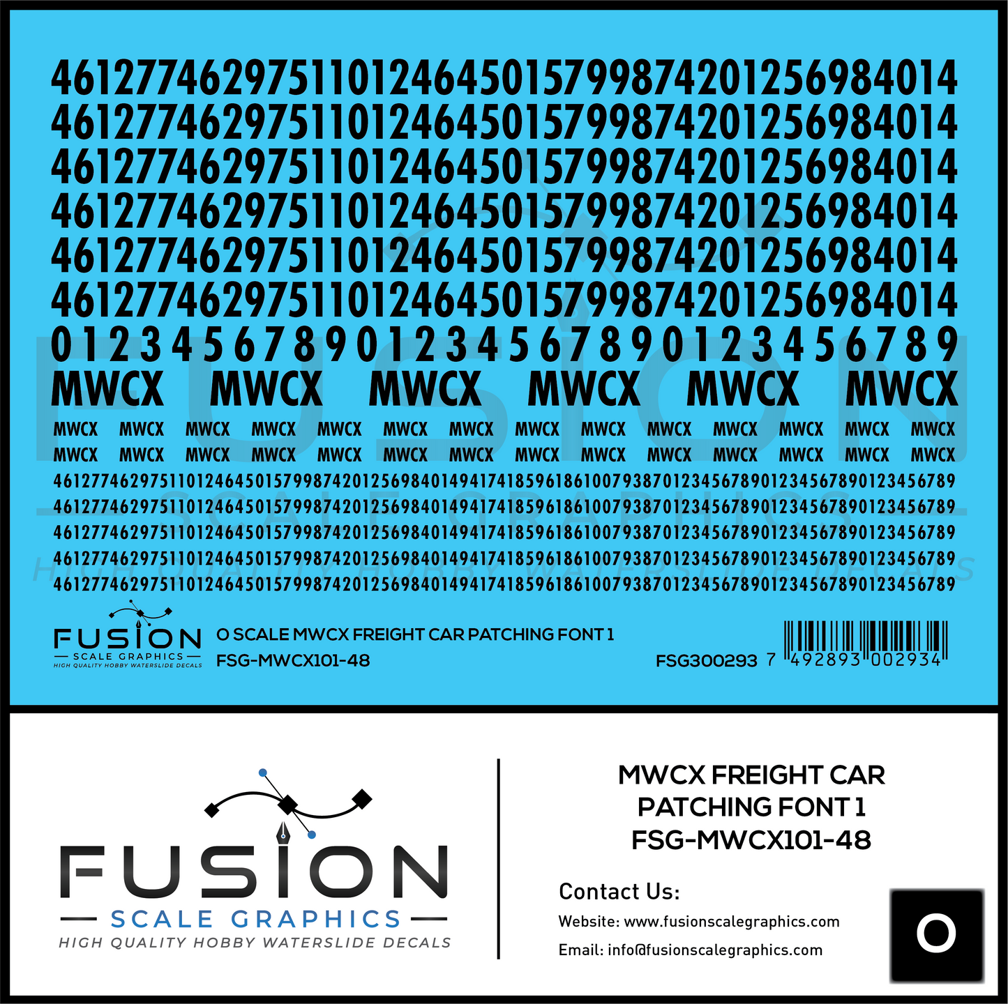 O Scale MWCX Freight Car Patching Font 1 Decal Set