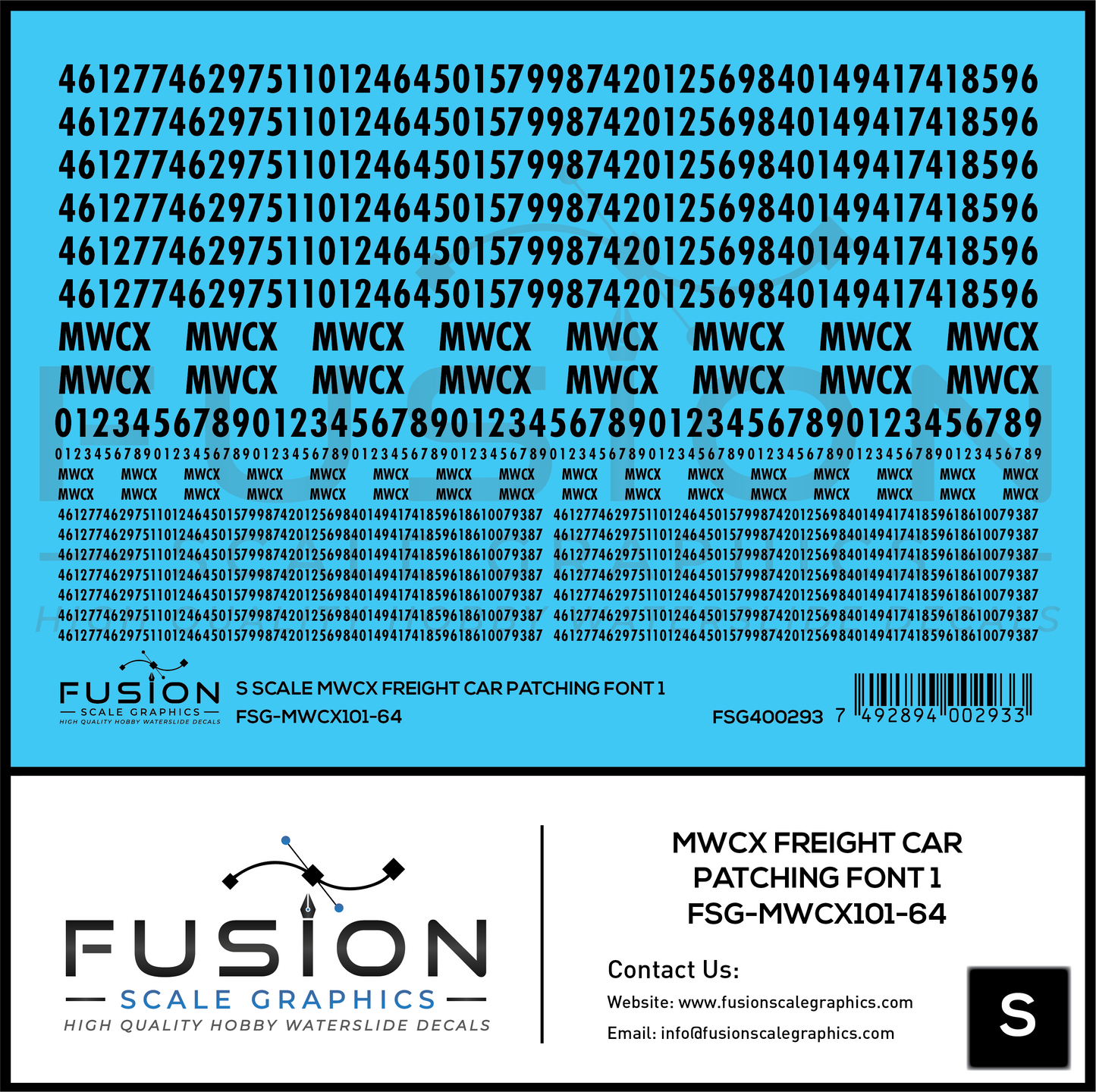 S Scale MWCX Freight Car Patching Font 1 Decal Set