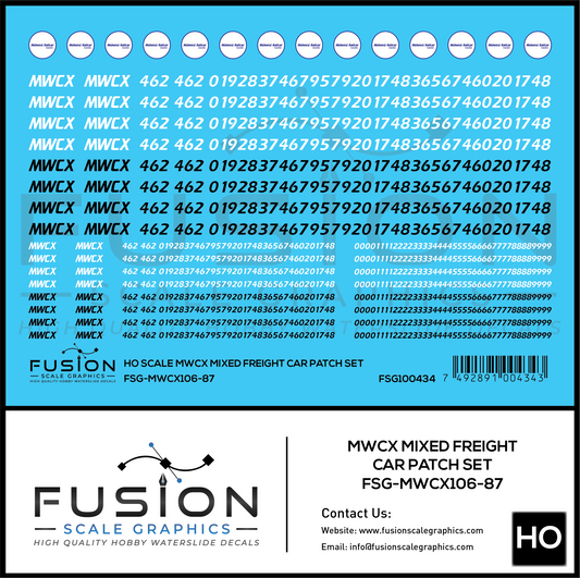 HO Scale MWCX Mixed Freight Car Patching Decal Set